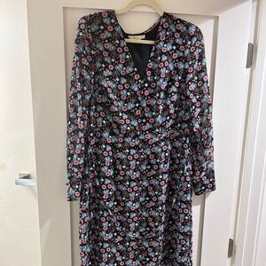 Boden Floral Midi Dress - Black and Pink